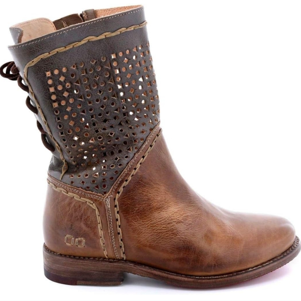 🥰EUC Bed Stu Cheshire Distressed Side Zip Mid-Calf Lace Up Leather Boot, 7.5